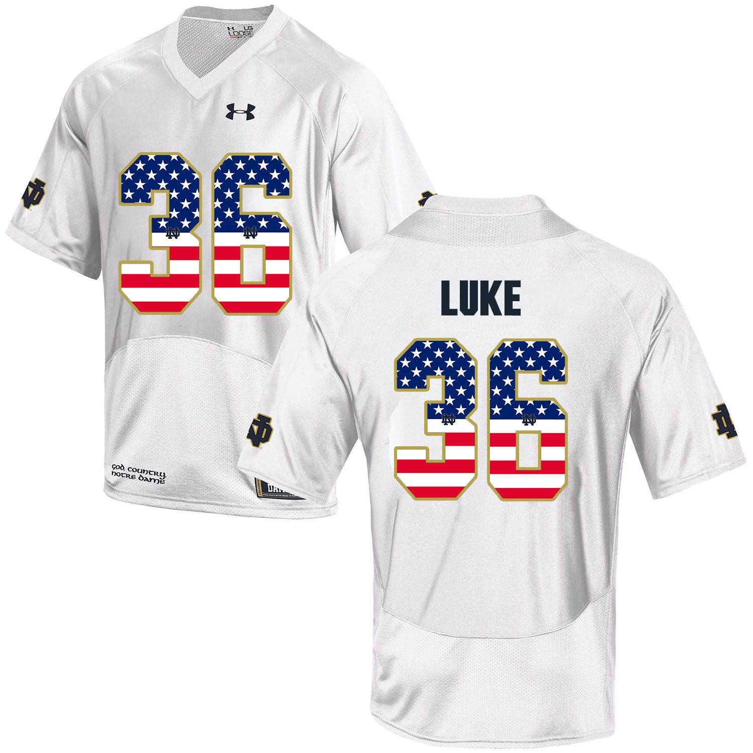 Men Norte Dame Fighting Irish 36 Luke White Flag Customized NCAA Jerseys